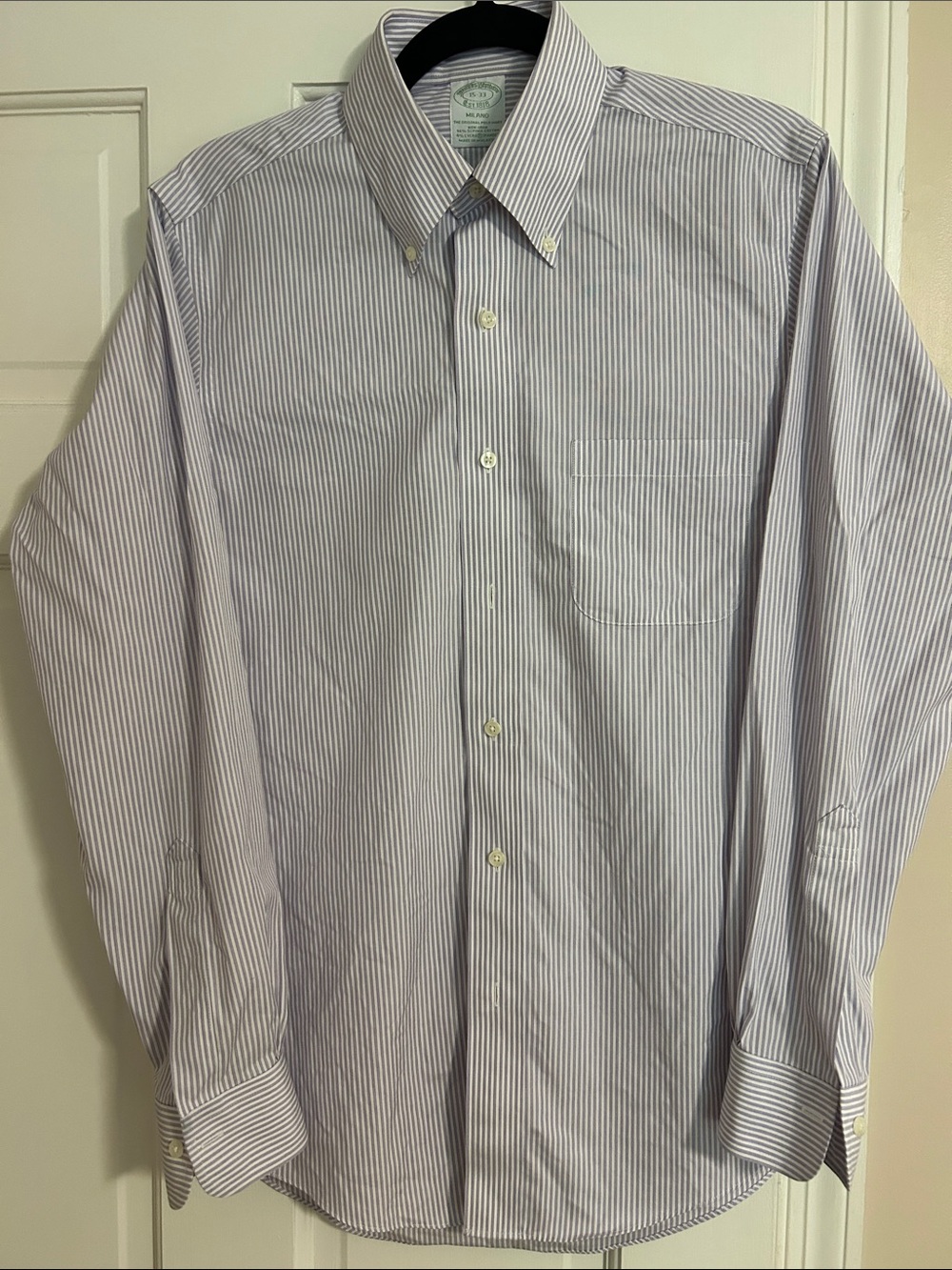Brooks Brothers Lavender and White Stripe Button-Down Dress Shirt Size 15-33